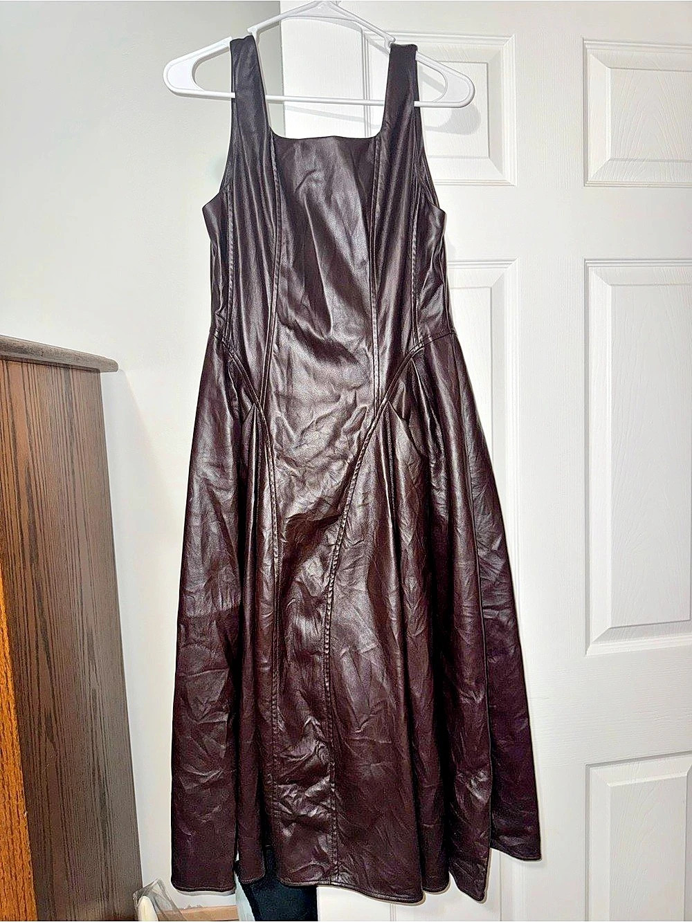 Self Contrast Faux Leather Maxi Dress